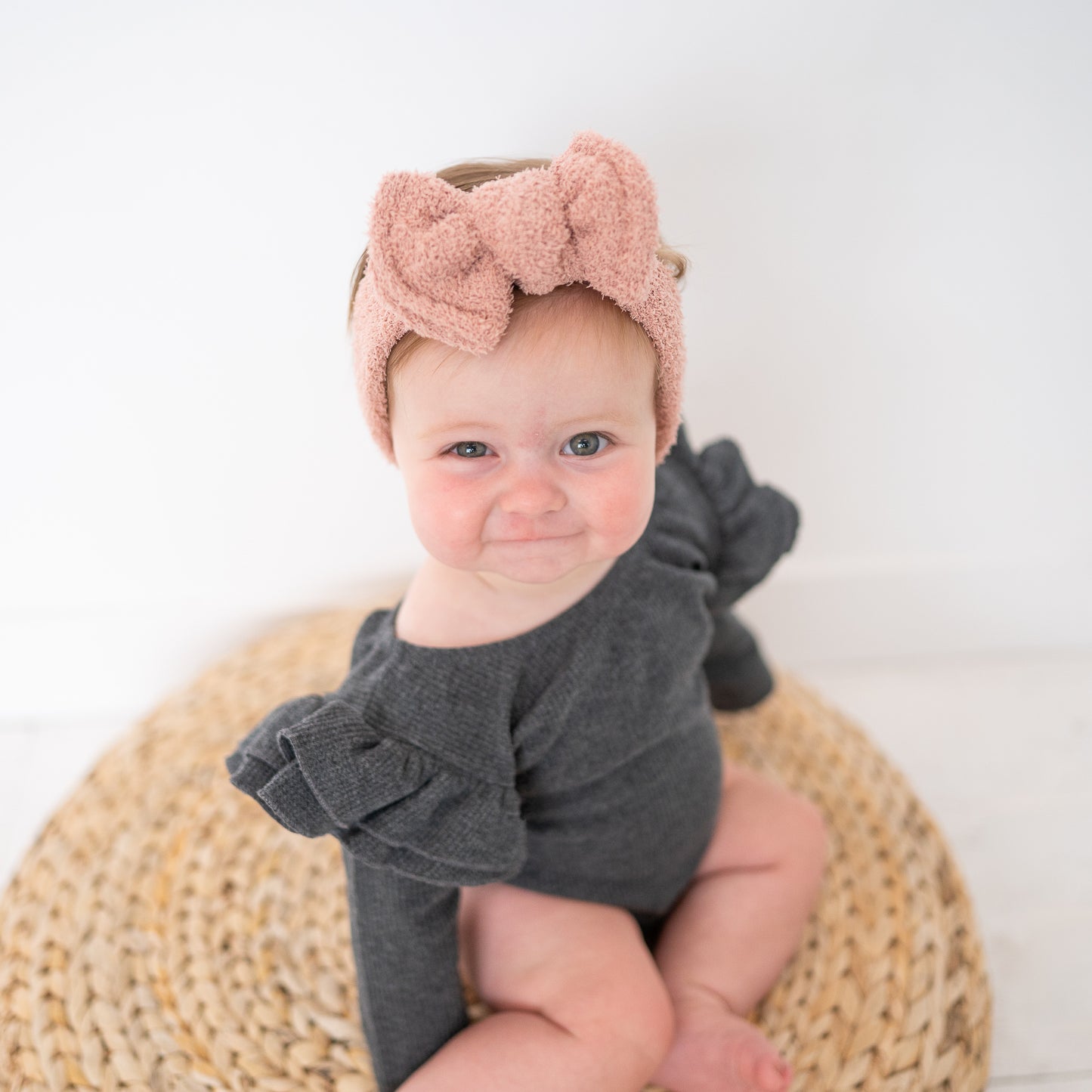 Dusty Rose Teddy Bear Baby Top Knot