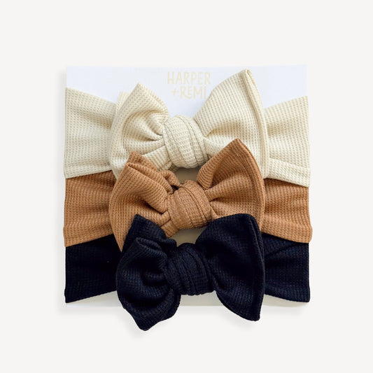 Classic Neutrals (Neutral + Black) | Waffle Baby Bow Bundle