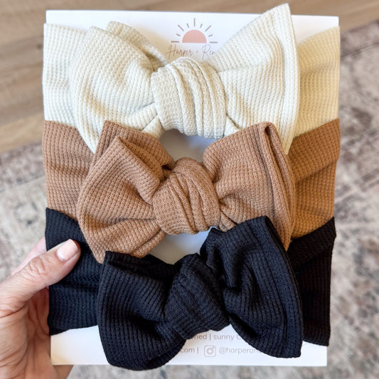Classic Basics (Neutral + Black) | Waffle Baby Bow Bundle