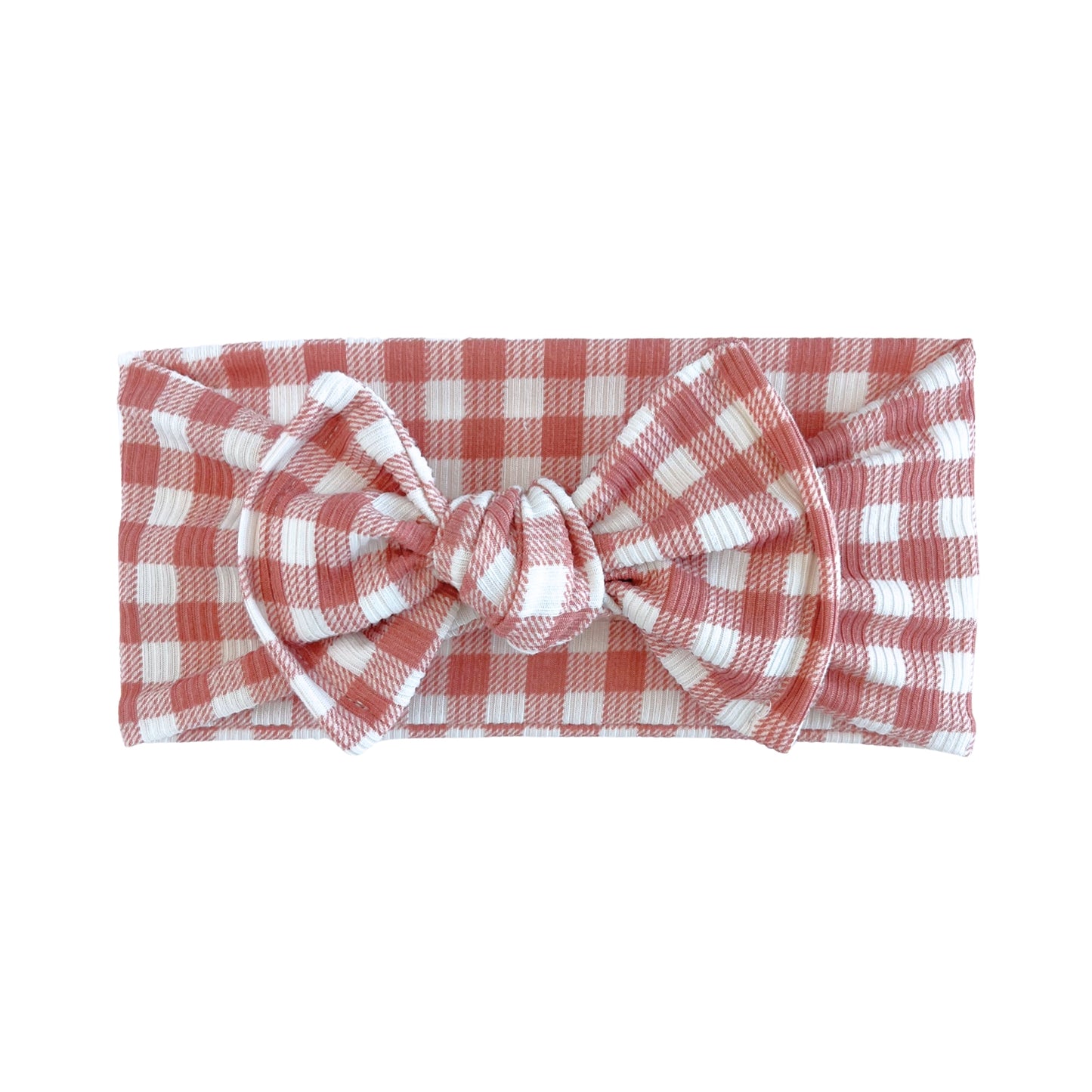 Gingham Ribbed Baby Headband (Dusty Pink)