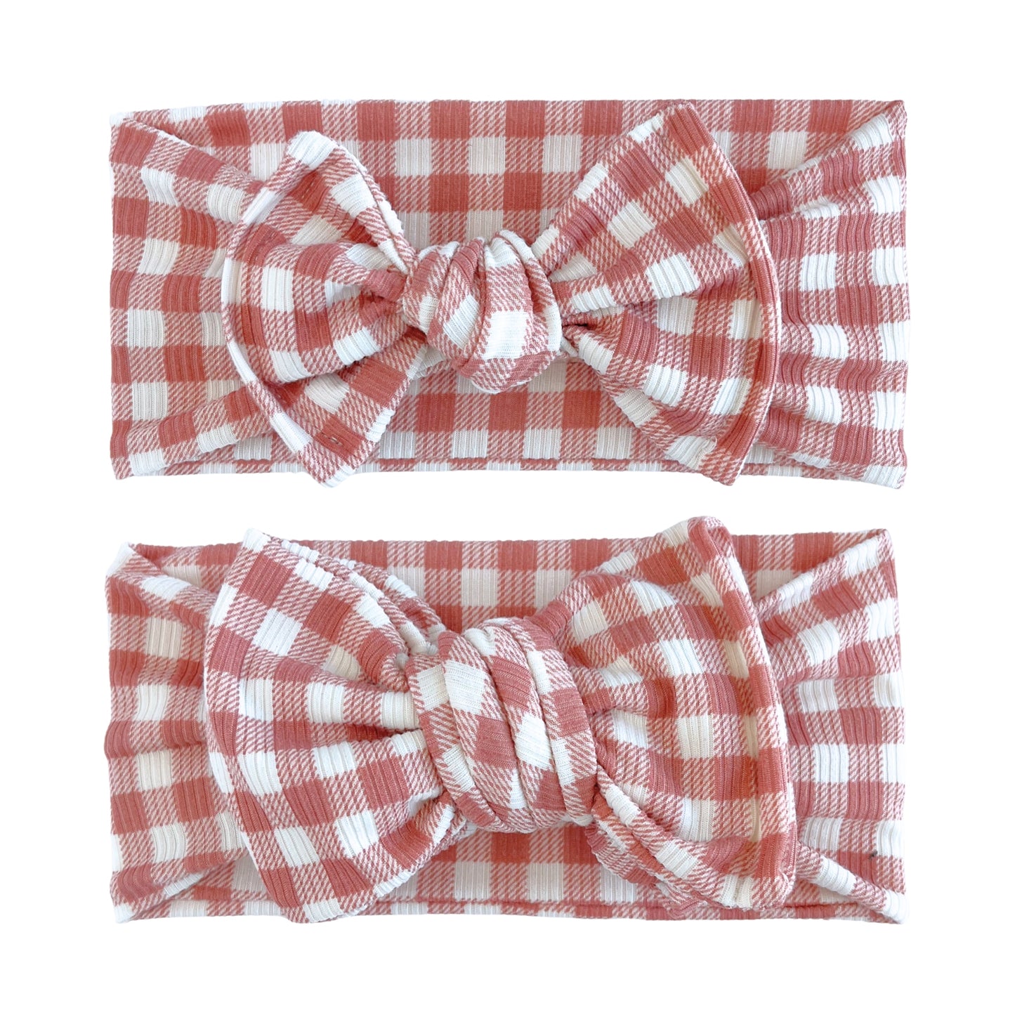 Gingham Ribbed Baby Headband (Dusty Pink)