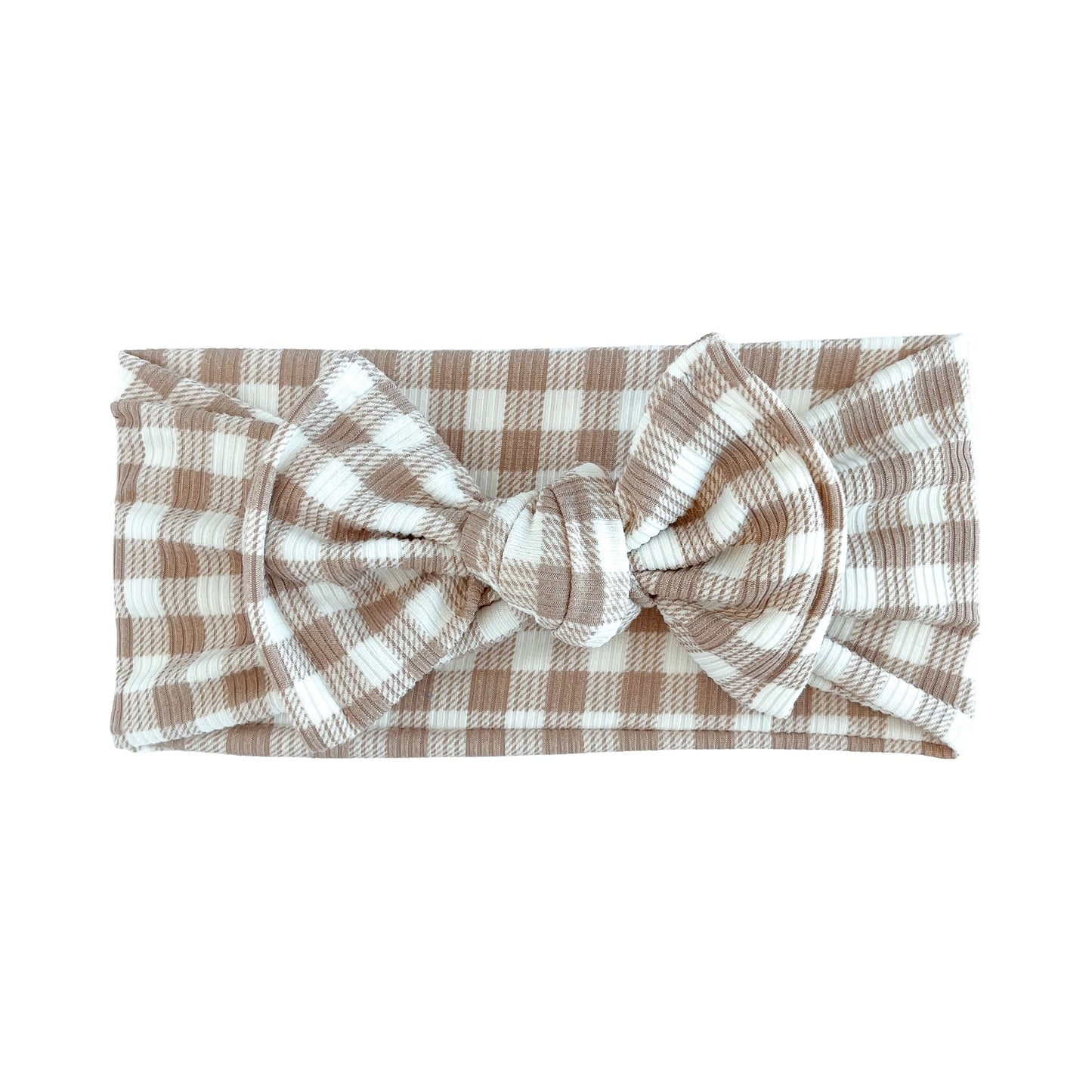 Gingham Ribbed Baby Headband (Taupe)