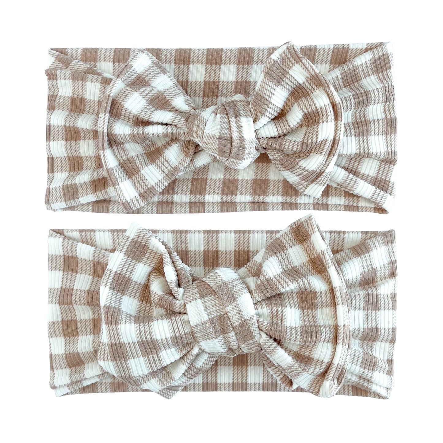 Gingham Ribbed Baby Headband (Taupe)