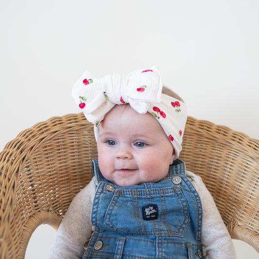 Cherries Print Ribbed Baby Headband (White + Red)