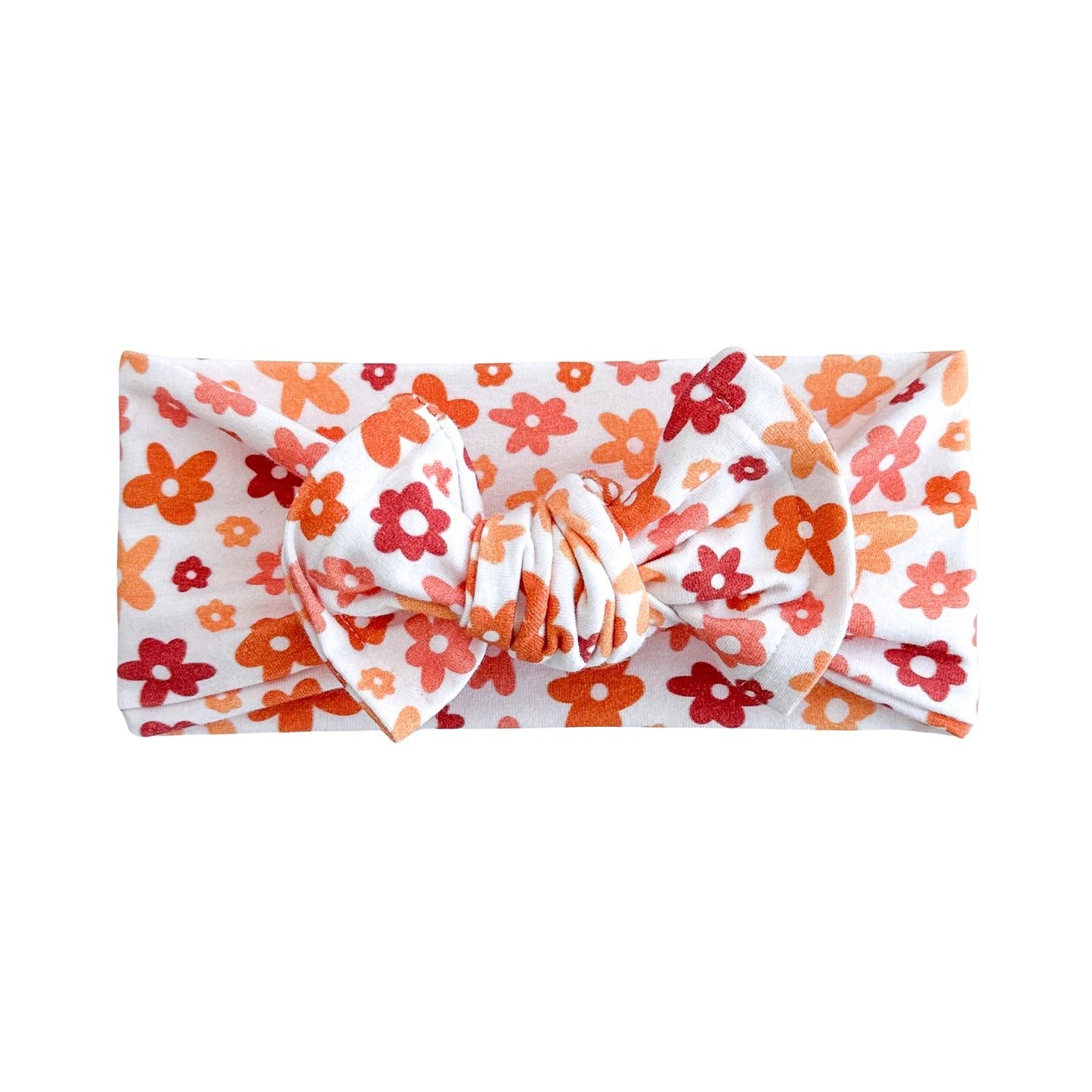 Orange Daisy Print Cotton Jersey Top Knot