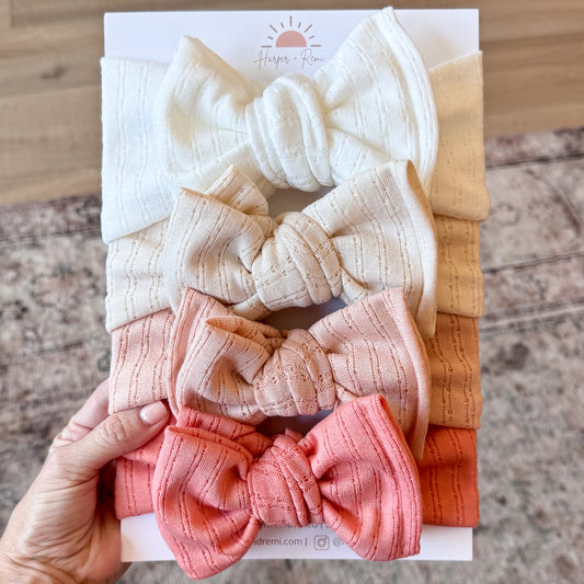 Bloom Basics (Neutral + Coral) | Pointelle Baby Bow Bundle