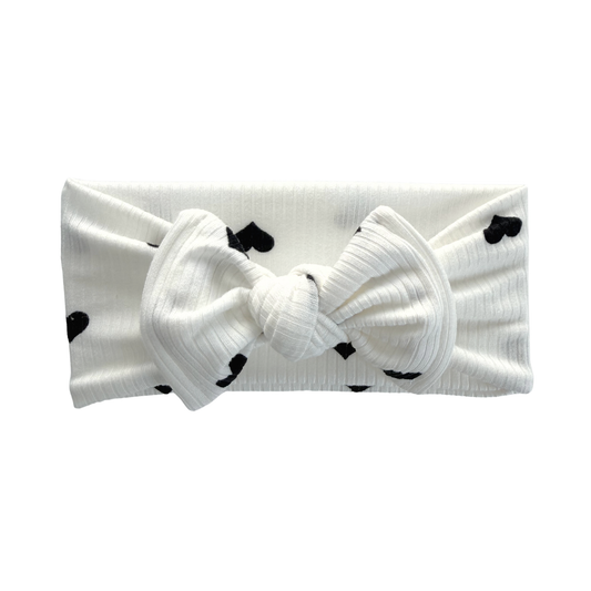 Hearts Print Ribbed Baby Headband (White + Black)