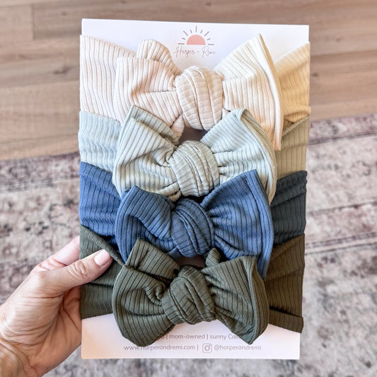 Seaside Basics (Blue + Green) | Ribbed Baby Bow Bundle