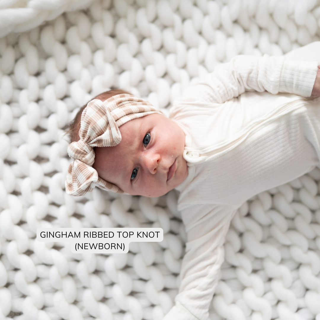 Gingham Ribbed Baby Headband (Taupe)