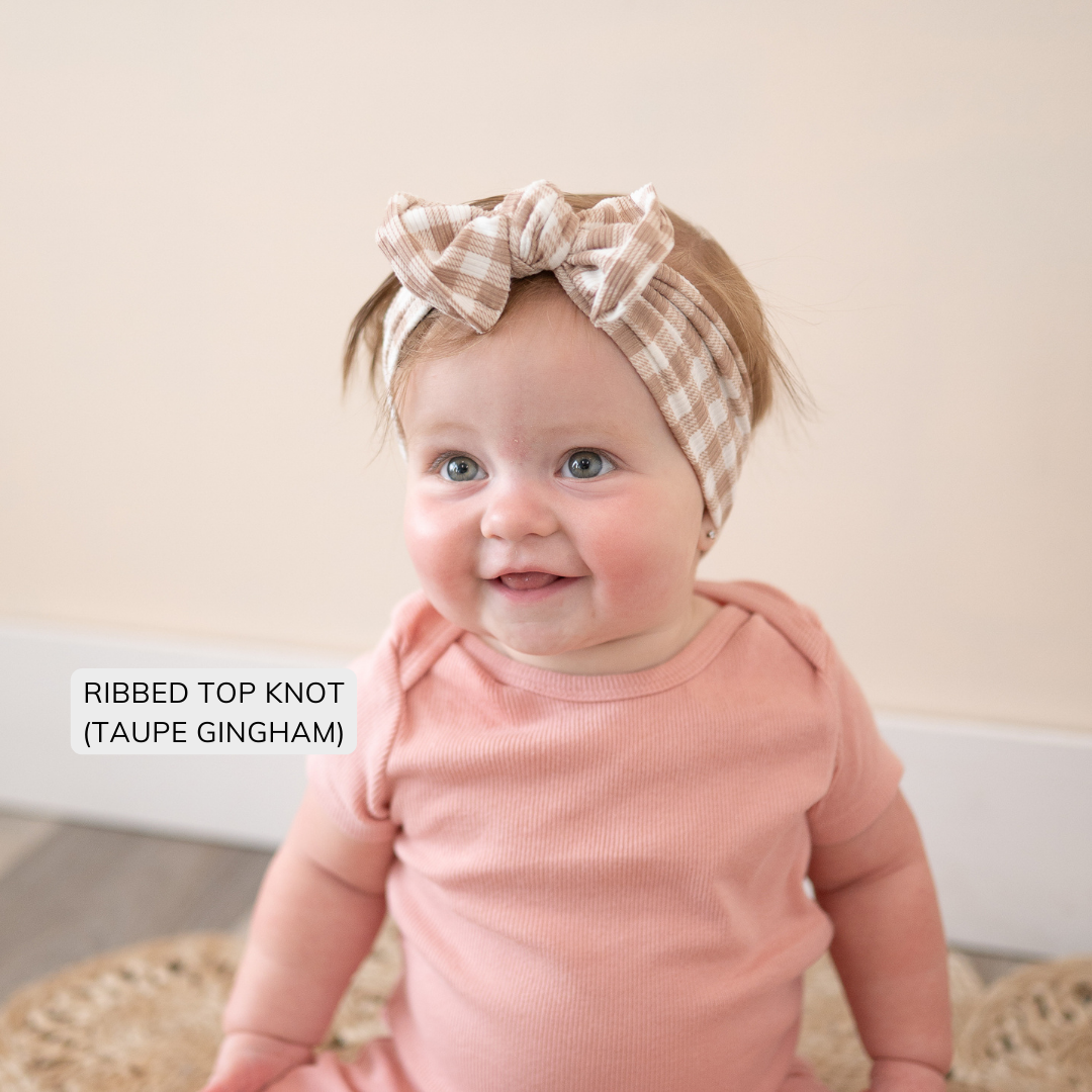 Gingham Ribbed Baby Headband (Taupe)