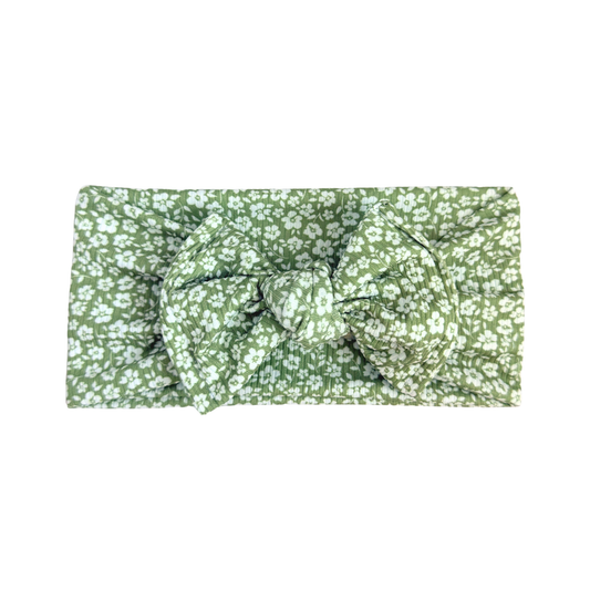 Ditzy Floral Ribbed Baby Headband (Sage)