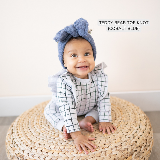 Blue Teddy Bear Baby Top Knot