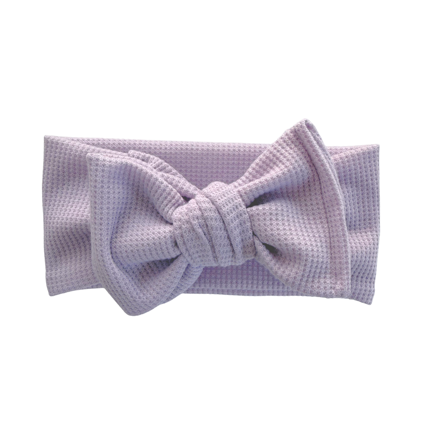 Lavender waffle oversized baby bow headband a white background.