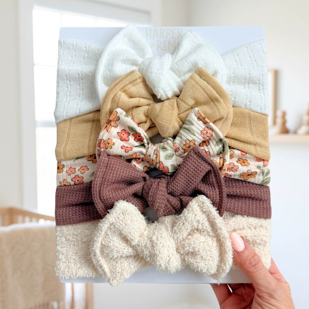 Signature Textures Sampler (Spiced Autumn) | Mixed Fabric Baby Bow Bundle