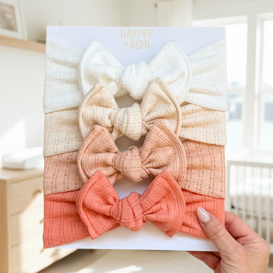 Bloom Essentials (Neutral + Coral) | Pointelle Baby Bow Bundle