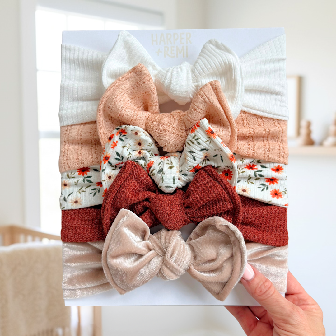 Signature Textures Sampler (September Blooms) | Mixed Fabric Baby Bow Bundle