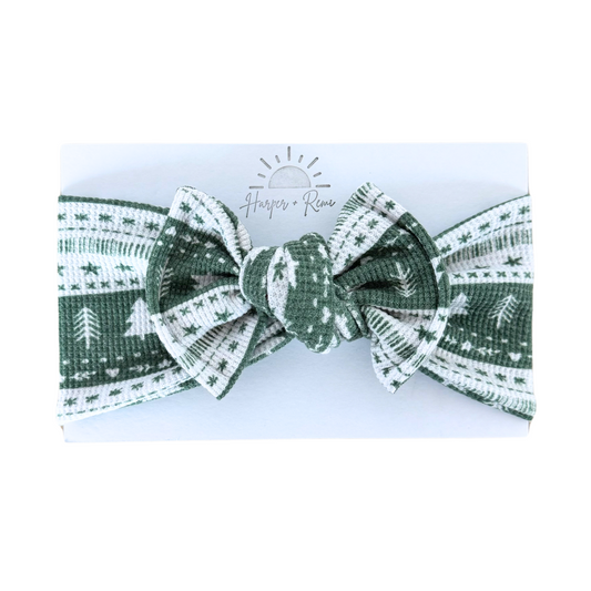 Green Christmas Fair Isle | Waffle Top Knot Bow