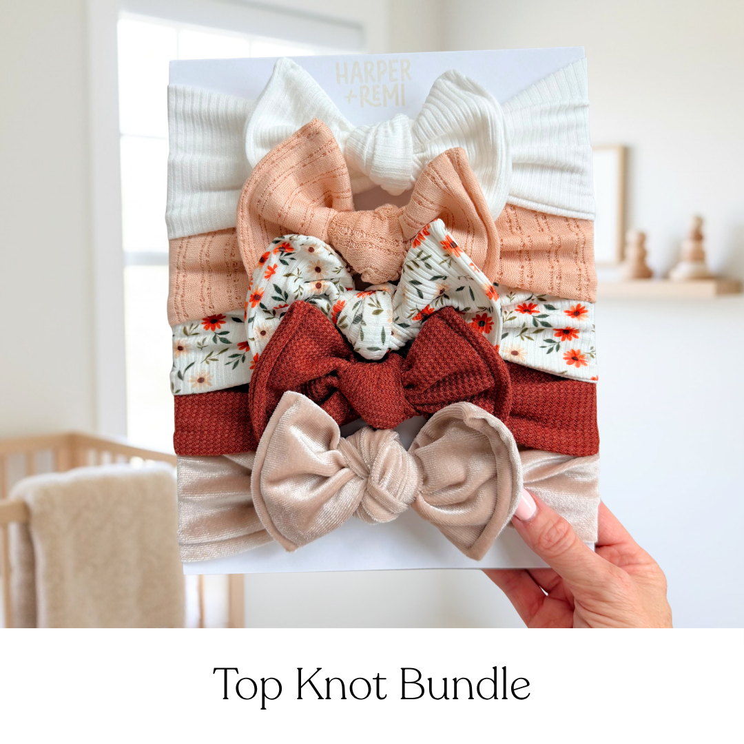 Signature Textures Sampler (September Blooms) | Mixed Fabric Baby Bow Bundle