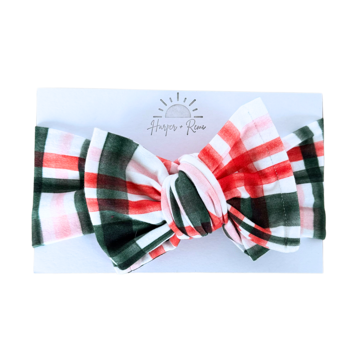 Pink Christmas Plaid | Cotton Jersey Oversized Bow