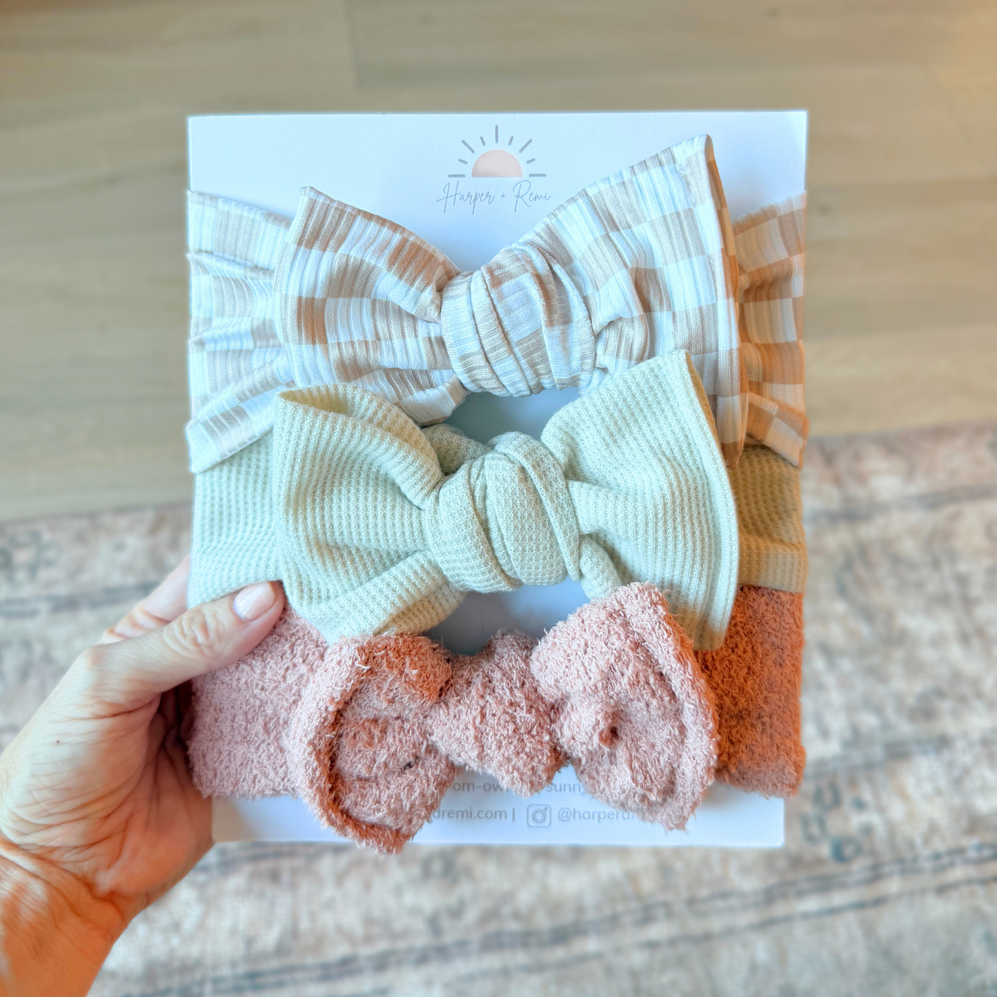 Cozy Neutral Checks Bow Bundle