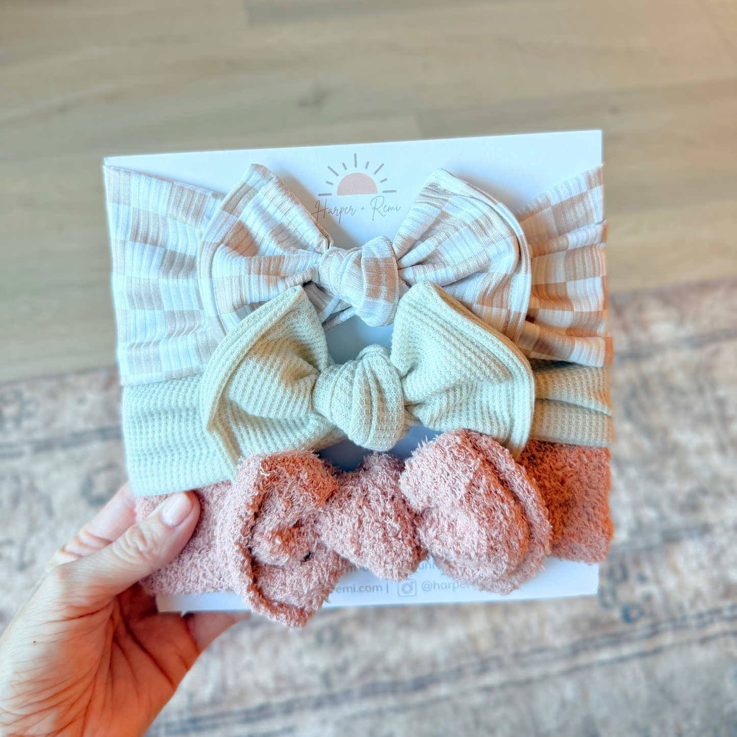 Cozy Neutral Checks Bow Bundle