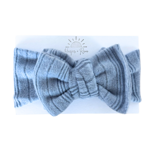 Blue Fuzzy Ribbed | Chunky Sweater Oversized Bow