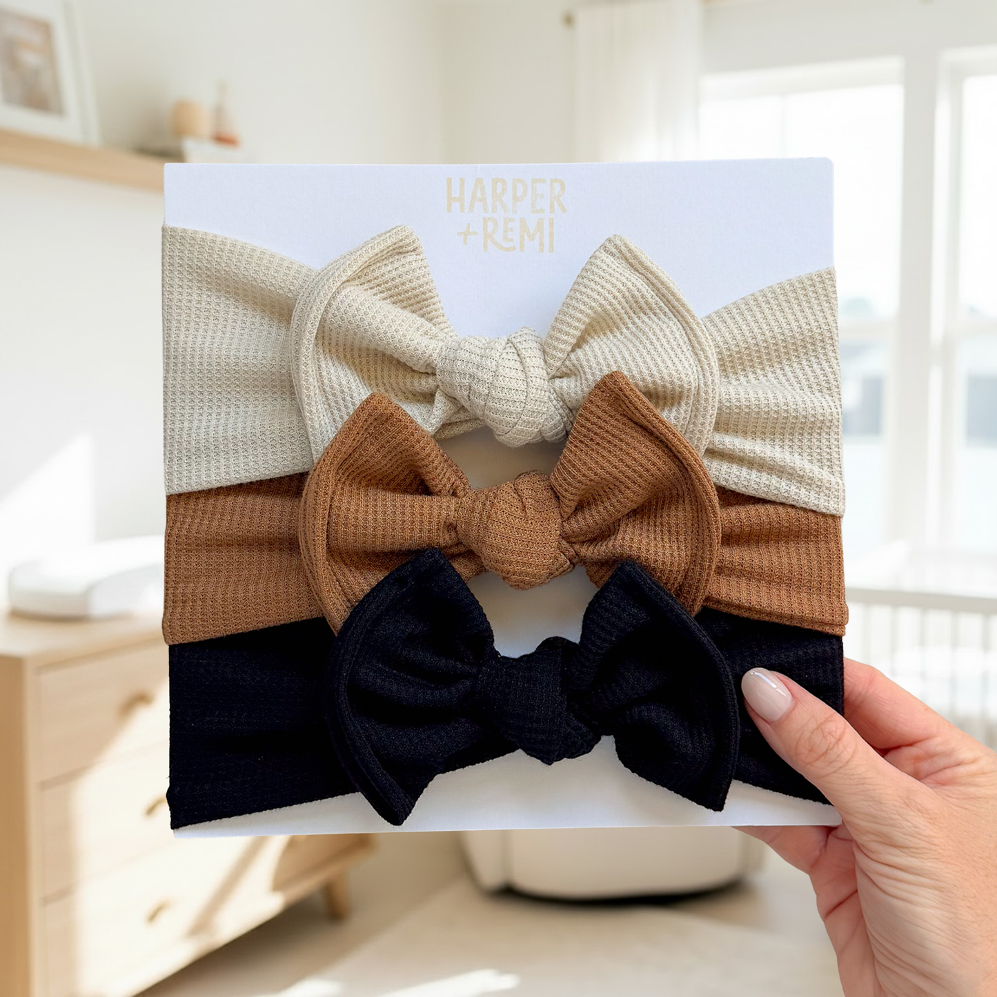 Classic Neutrals (Neutral + Black) | Waffle Baby Bow Bundle