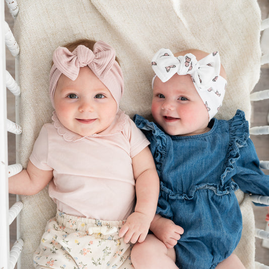 Butterflies + Dusty Pink Cotton Rib | Baby Bow Bundle