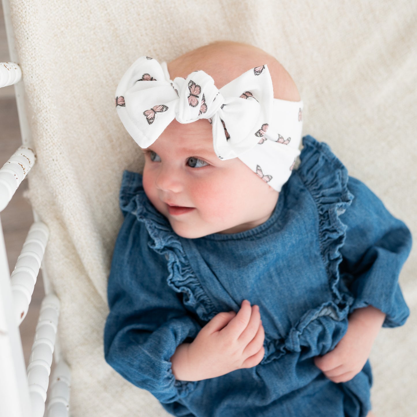Butterfly Print Cotton Jersey Baby Headband