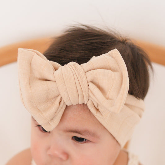 Beige Wide Ribbed Baby Headband