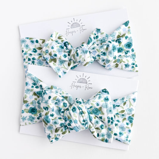 Blue Watercolor Floral Brushed Headband