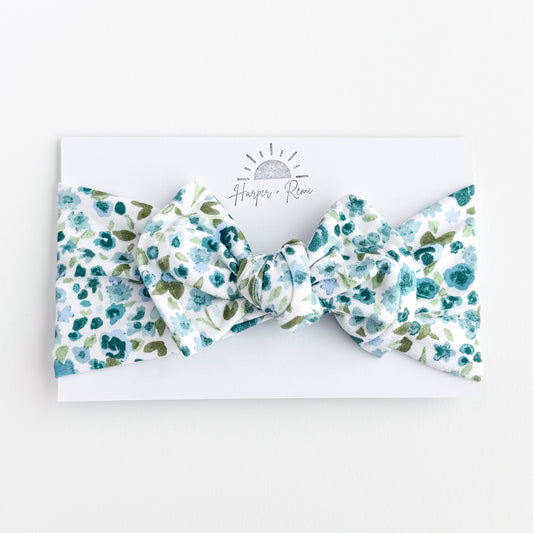 Blue Watercolor Floral Brushed Headband