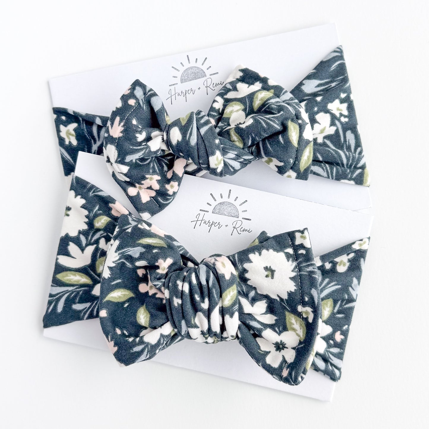 Navy Blue Floral Brushed Baby Headband