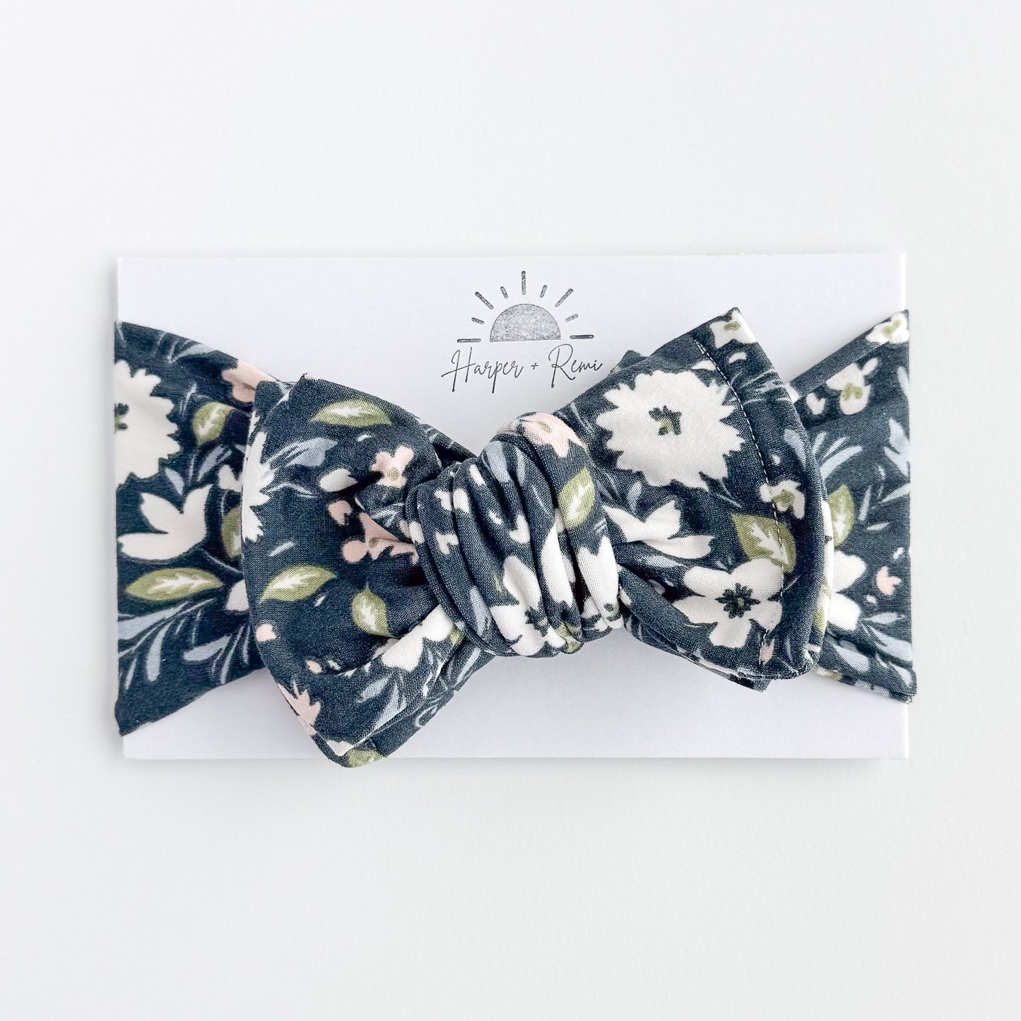 Navy Blue Floral Brushed Baby Headband
