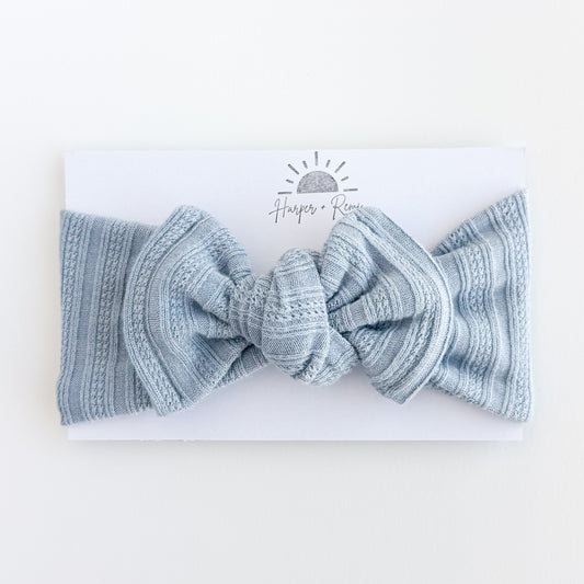 Blue Pointelle Chunky Sweater Baby Top Knot