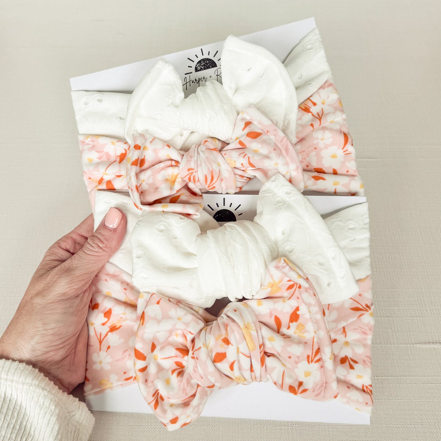 Blush Floral + White Eyelet | Baby Bow Bundle