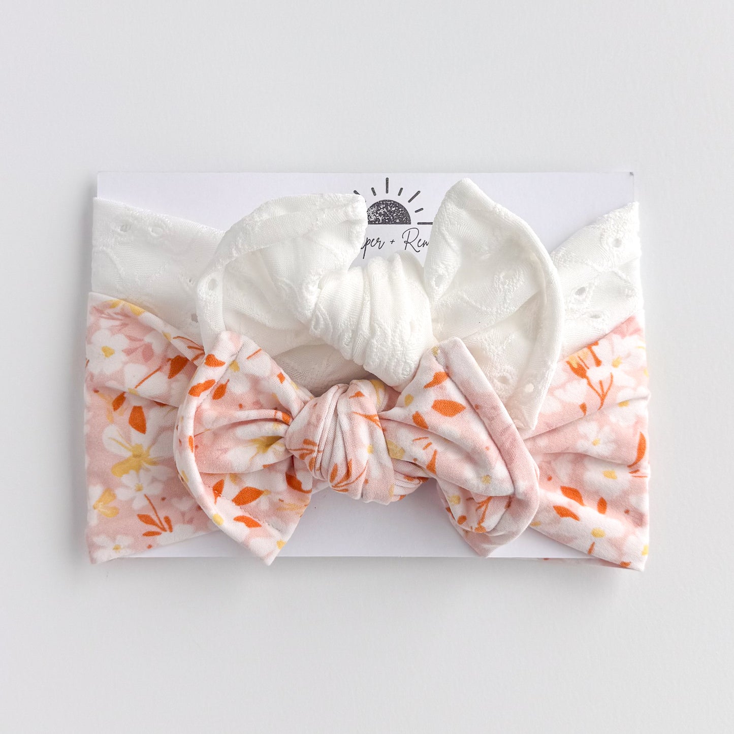 Blush Floral + White Eyelet | Baby Bow Bundle