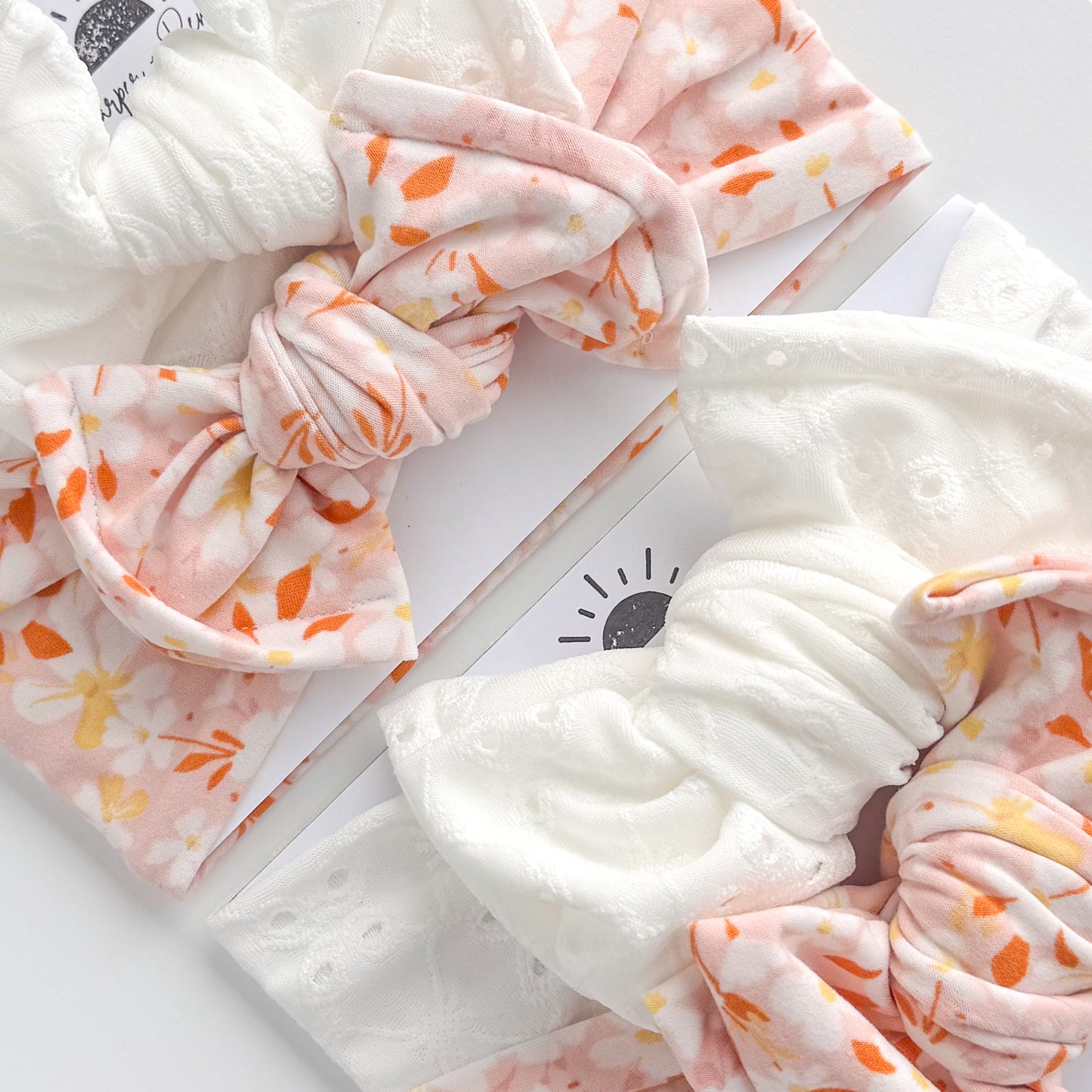 Blush Floral + White Eyelet | Baby Bow Bundle