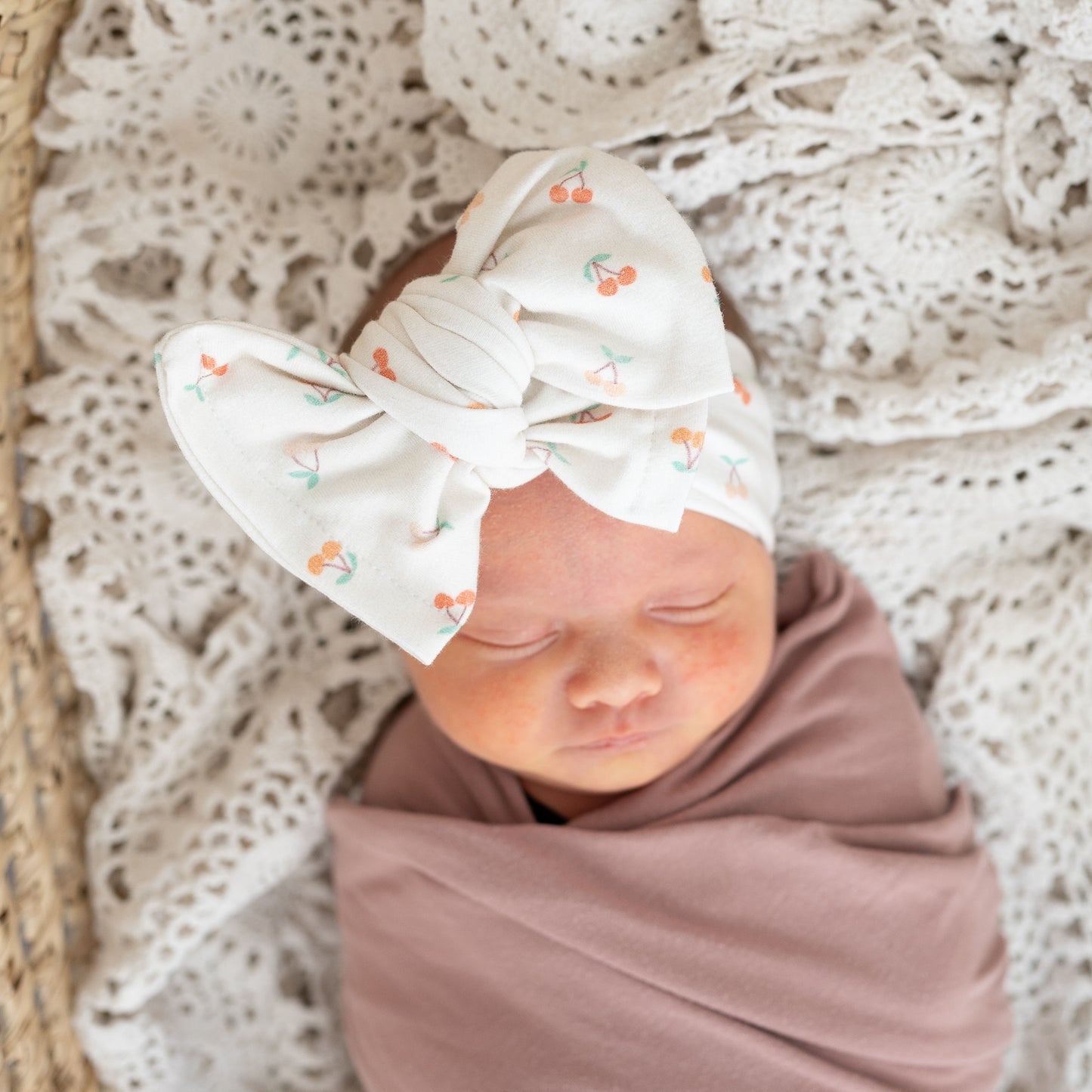 Dainty Cherry Print Cotton Jersey Baby Headband