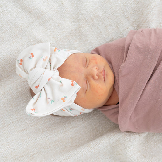 Dainty Cherries + Peachy Pink Waffle | Baby Bow Bundle
