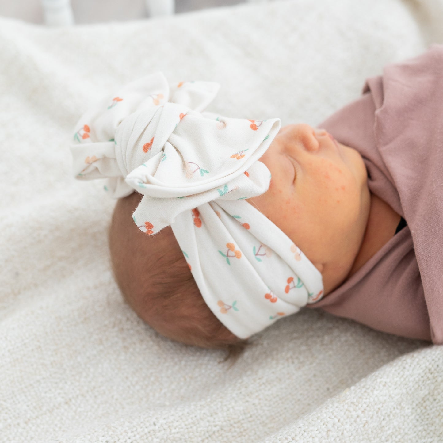 Dainty Cherry Print Cotton Jersey Baby Headband