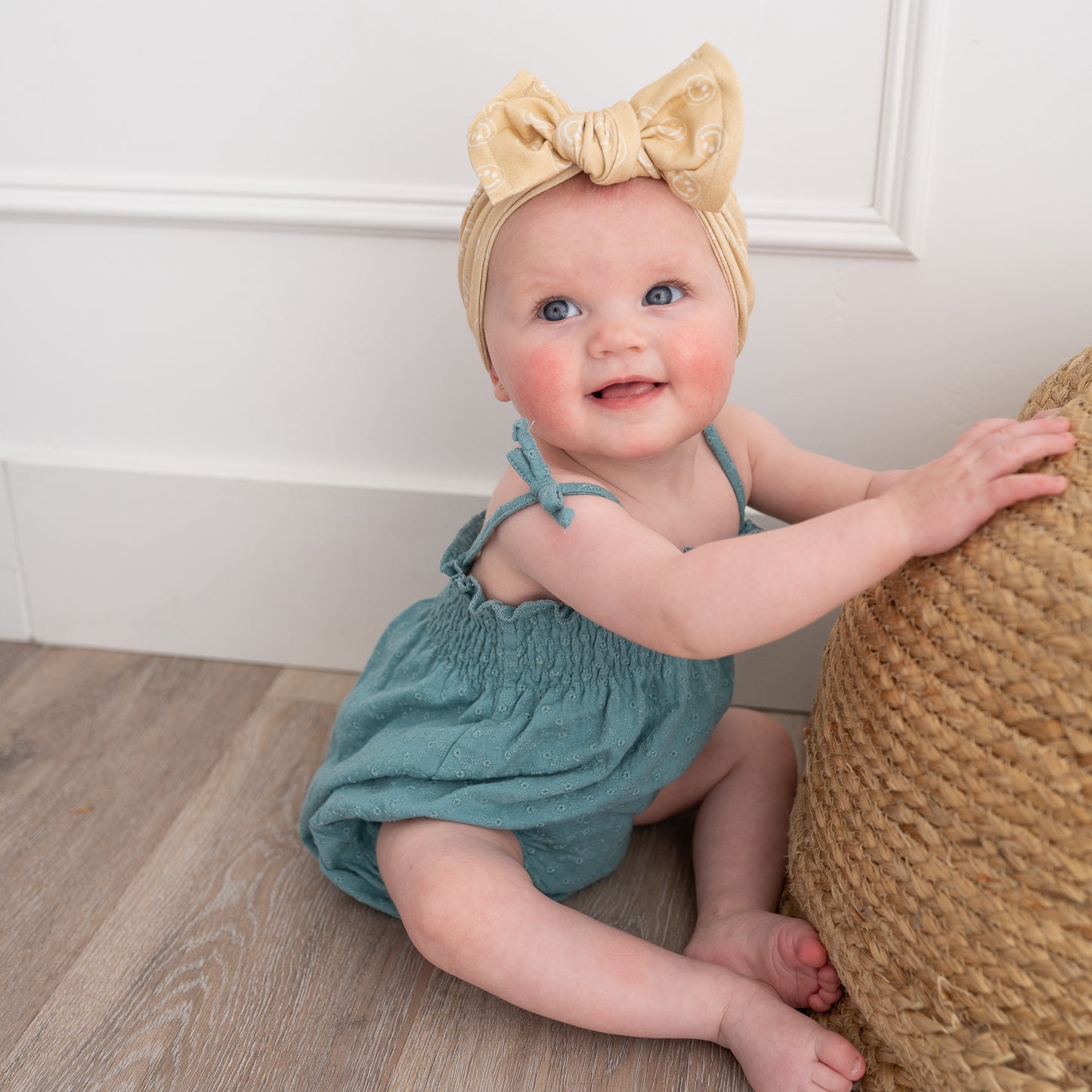 Tan Smilies + Light Pink Heather Jersey | Baby Bow Bundle