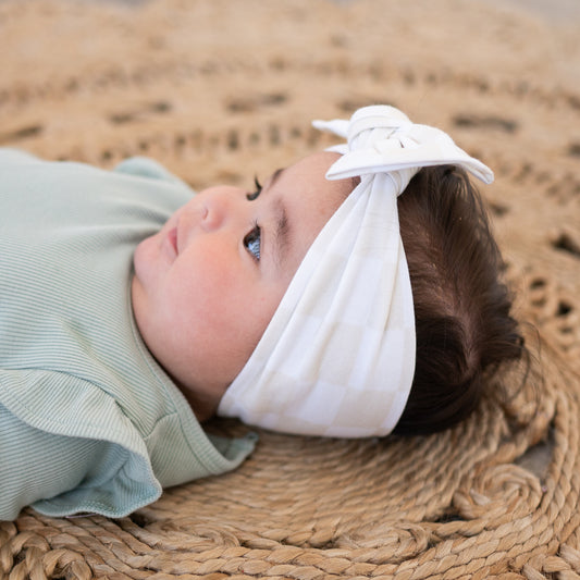 Neutral Checker + Mint Terry Cloth | Baby Bow Bundle