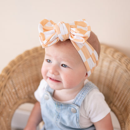 Orange Sherbert Checker Print Cotton Jersey Baby Headband