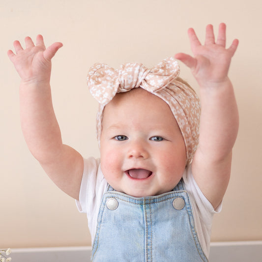 Taupe Floral Print Cotton Jersey Baby Headband