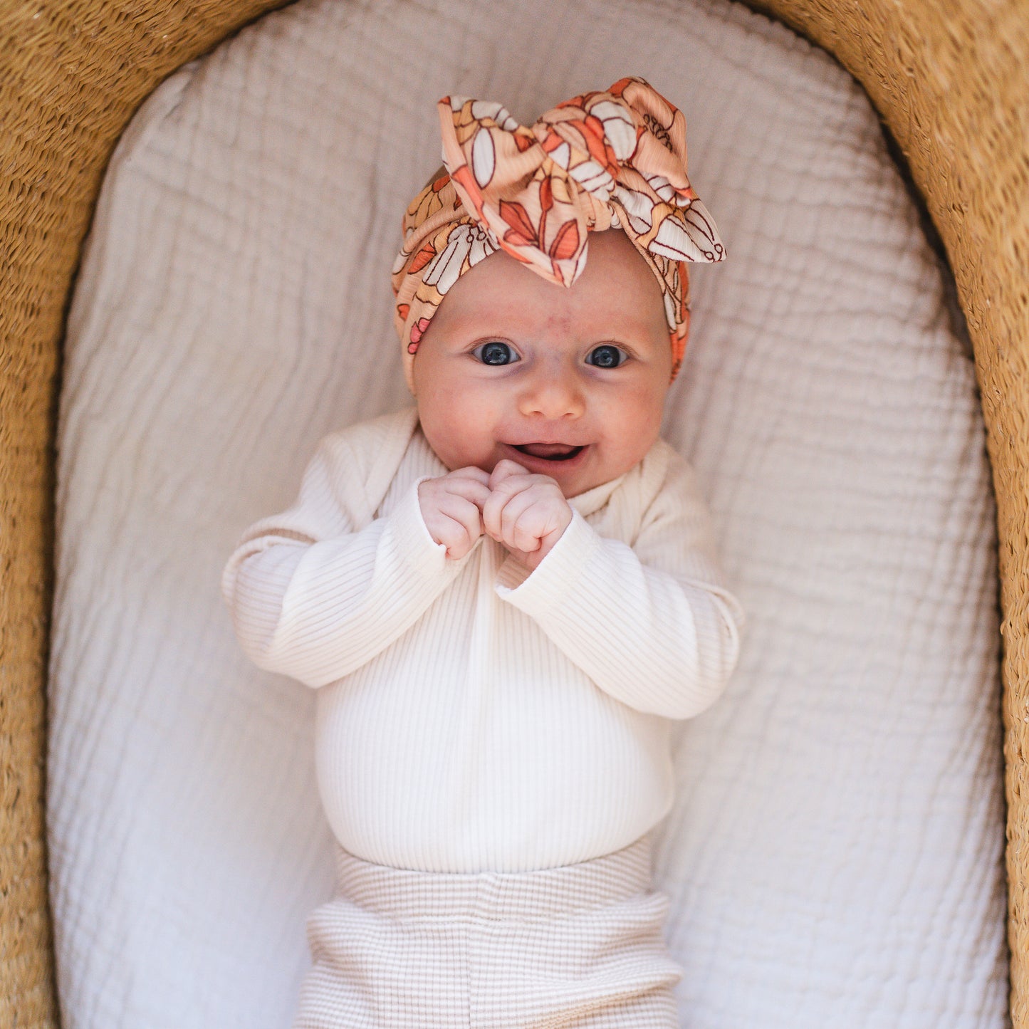 Coral Large Floral Ribbed Baby Headband