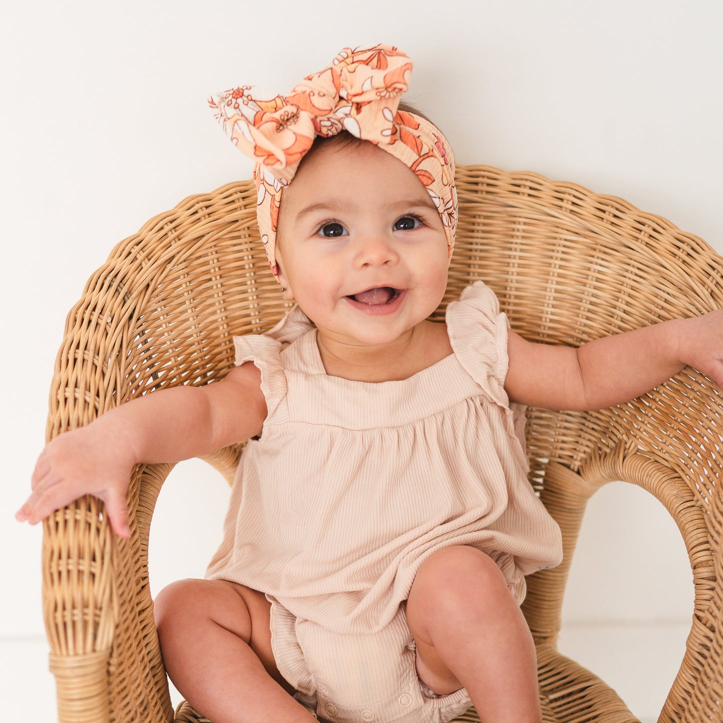 Coral Large Floral Ribbed Baby Headband
