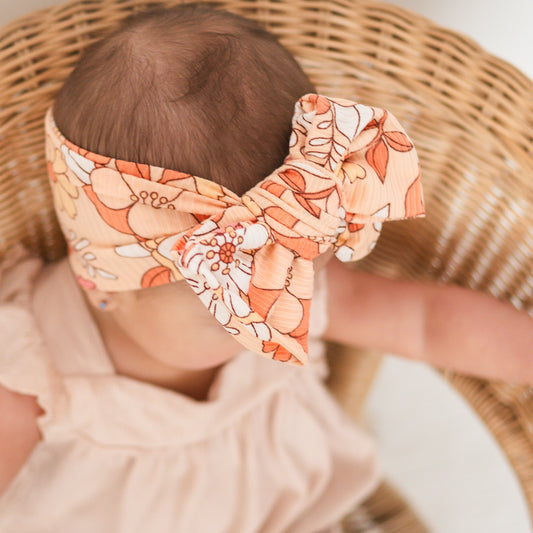Coral Large Floral Ribbed Baby Headband