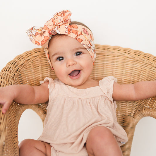 Coral Large Floral Ribbed Baby Headband