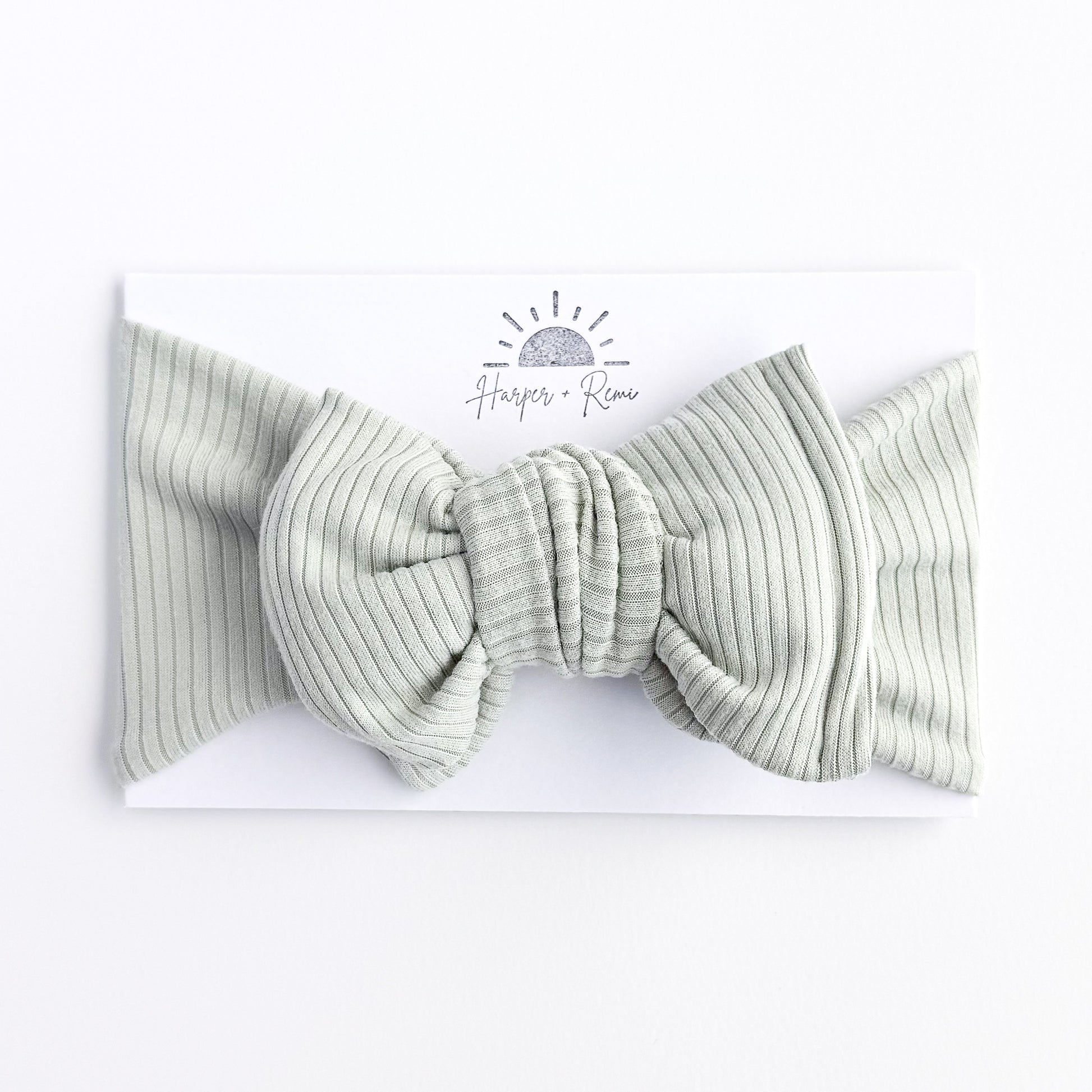 Aqua grey ribbed baby headband, oversized bow option.